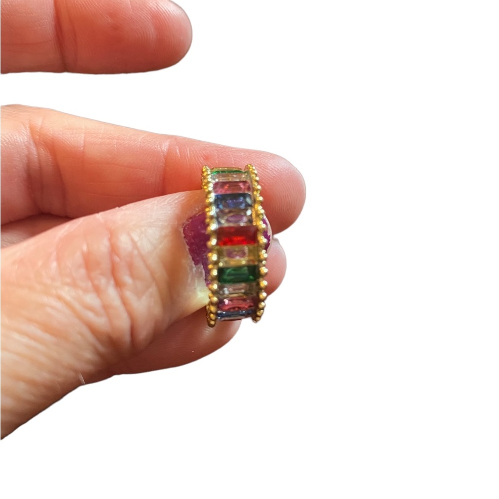 Gold and Colorful Rhinestone Cuff Ring - Picture 6 of 10